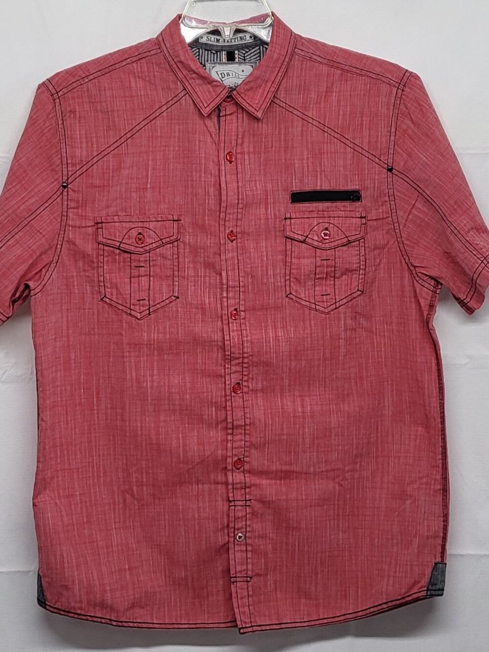 Drill Mens Slim Fitting Shirt Button Up XL Short Sleeve Heathered Red Streetwear
